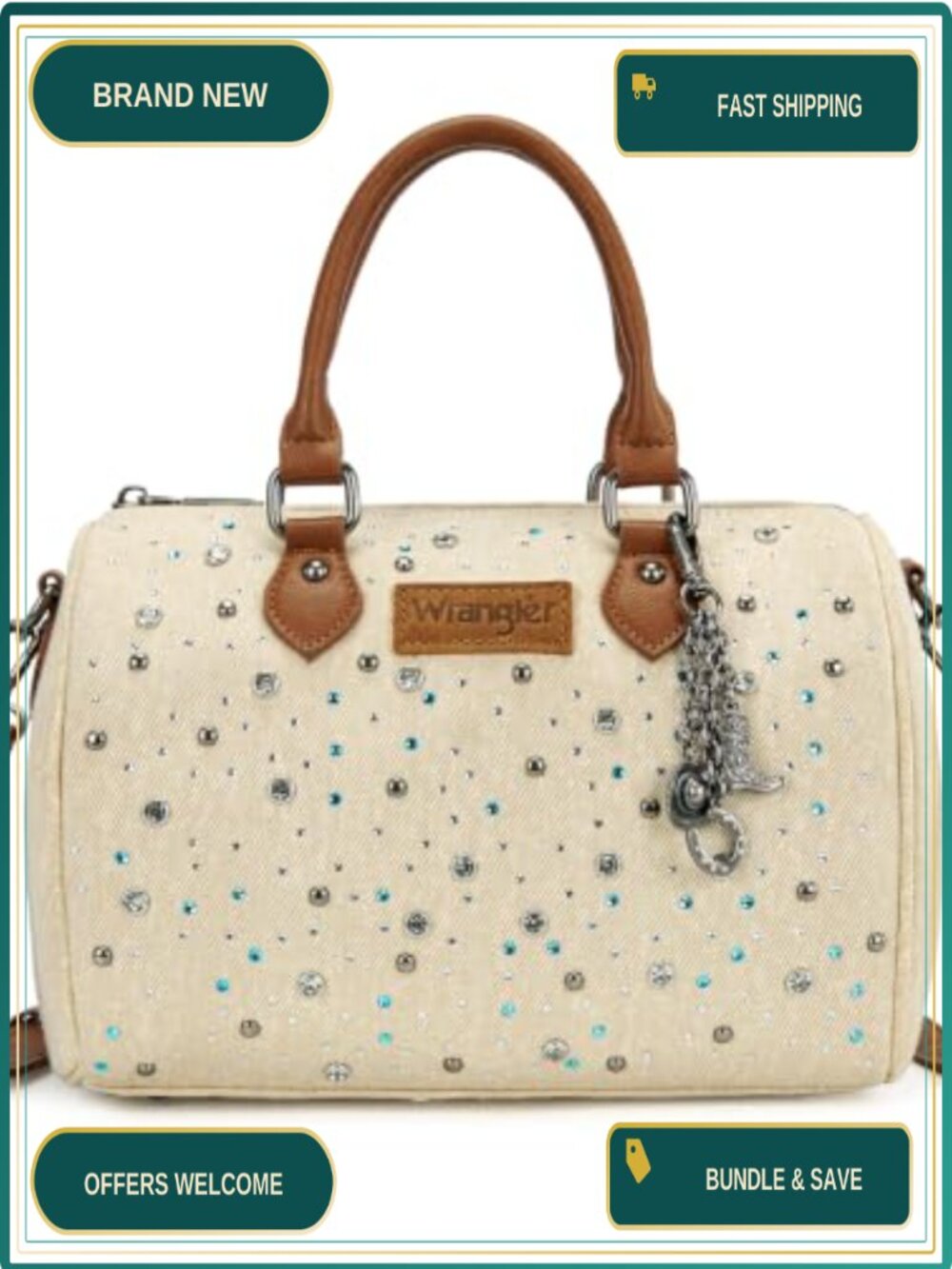 Rhinestone Denim Barrel Bag Crossbody Satchel Top-Handle Purse